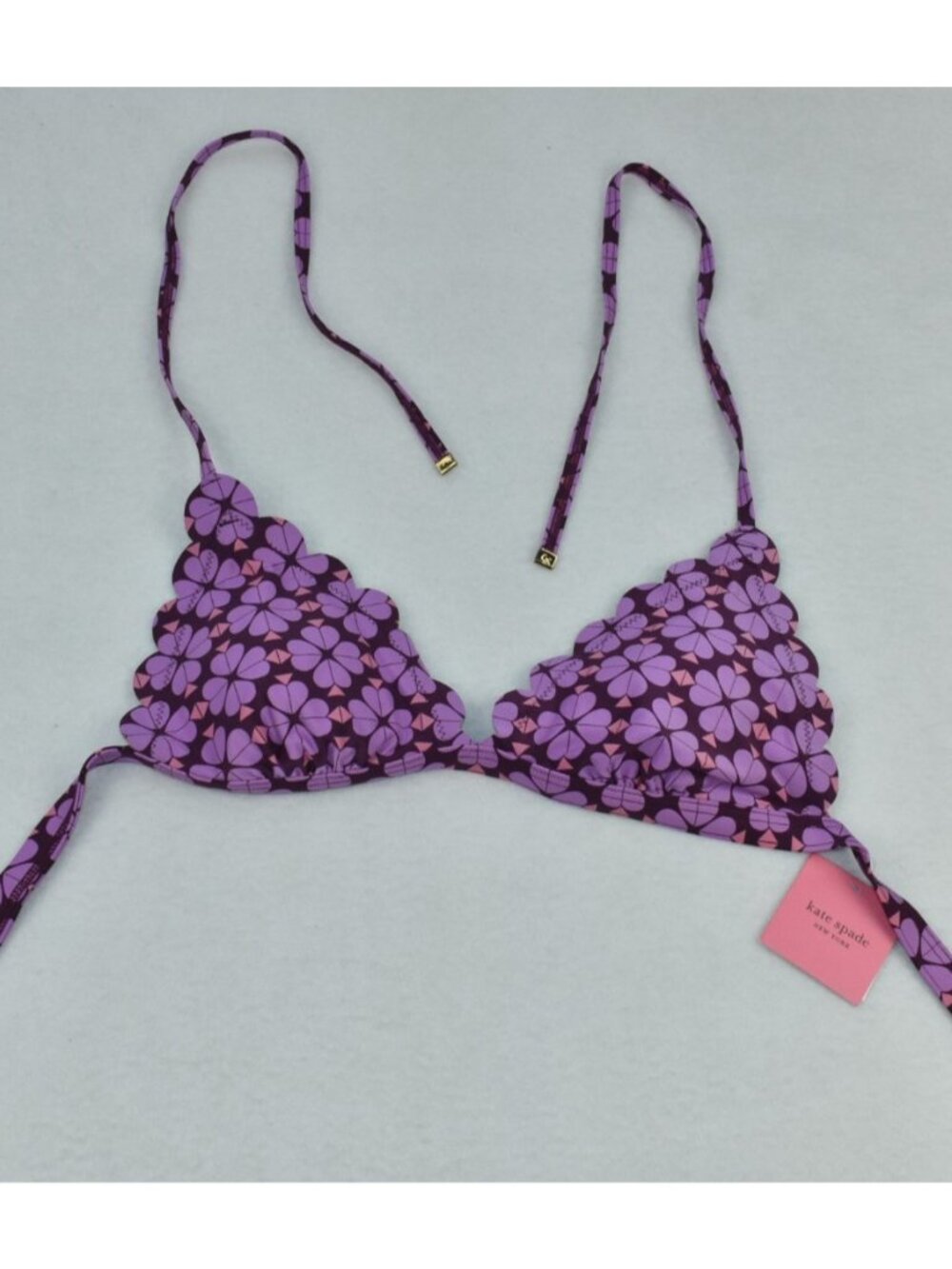 Kate Spade New York Flowerspade Women Size L Purple Scalloped V-Neck Bikini Top